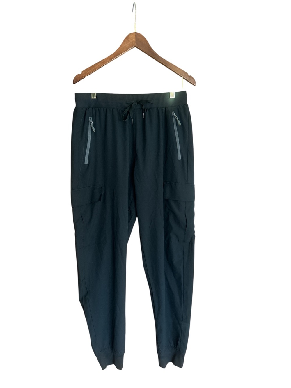 LJBJN Black Jogger Cargo Pants ZIP POCKETS Pull On ELASTIC WAIST Women's L